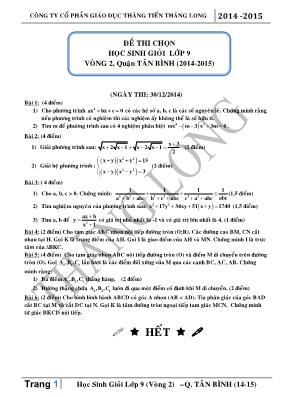 Đề thi chọn học sinh giỏi lớp 9 môn Toán năm 2014 - 2015